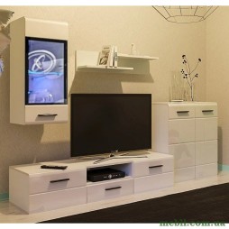 Модульна стінка для вітальні з підсвіткою ВМК (БРВ) Аляска Німфея альба/Білий глянець