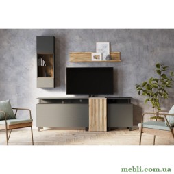 Модульна стінка для вітальні ВМК (БРВ) АРС Міні Антрацит/Елегантний сірий/Дуб крафт тобако/Дуб крафт золотий