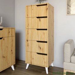 Комод високий з білими ніжками 5 ящиків М-ЗОН Борн 500 Дуб Артизан