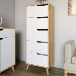 Комод високий з ніжками в кольорі Горіх світлий 5 ящиків М-ЗОН Борн 500 Дуб Артизан/Німфея Альба (білий)