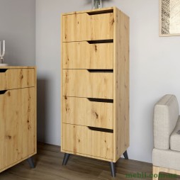 Комод високий з чорними ніжками 5 ящиків М-ЗОН Борн 500 Дуб Артизан