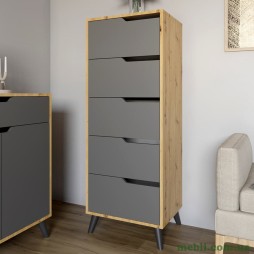 Комод високий з чорними ніжками 5 ящиків М-ЗОН Борн 500 Дуб Артизан/Антрацит