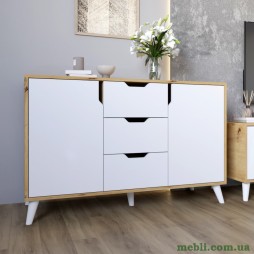 Комод у вітальню з білими ніжками М-ЗОН Борн 1200 Дуб артизан/Німфея Альба (білий)