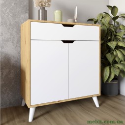 Комод у вітальню з білими ніжками М-ЗОН Борн 750 Дуб Артизан/Німфеа Альба (білий)