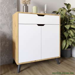 Комод у вітальню з чорними ніжками М-ЗОН Борн 750 Дуб Артизан/Німфеа Альба (білий)