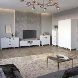 Комплект меблів для вітальні 5 предметів з білими ніжками М-ЗОН Борн Дуб Артизан/Антрацит