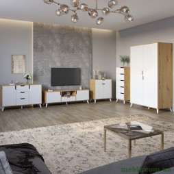 Комплект меблів для вітальні 5 предметів з білими ніжками М-ЗОН Борн Дуб Артизан/Німфея Альба (білий)