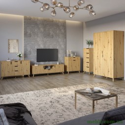 Комплект меблів для вітальні 5 предметів з ніжками кольору світлий горіх М-ЗОН Борн Дуб Артизан