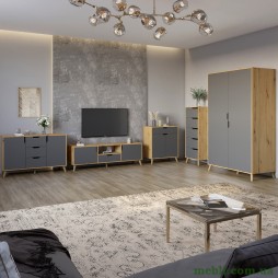 Комплект меблів для вітальні 5 предметів з ніжками кольору світлий горіх М-ЗОН Борн Дуб Артизан/Антрацит