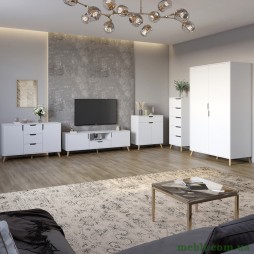 Комплект меблів для вітальні 5 предметів з ніжками кольору світлий горіх М-ЗОН Борн Німфея Альба (білий)