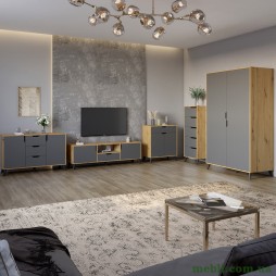 Комплект меблів для вітальні 5 предметів з чорними ніжками М-ЗОН Борн Дуб Артизан/Антрацит