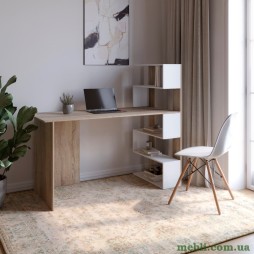 Стіл комп'ютерний з полицями М-ЗОН Джеко 1416P правий Сонома/Німфея Альба