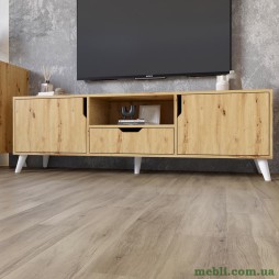 Тумба під телевізор з білими ніжками М-ЗОН Борн 1600 Дуб Артизан