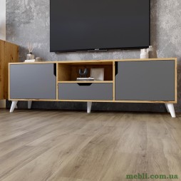 Тумба під телевізор з білими ніжками М-ЗОН Борн 1600 Дуб артизан/Антрацит