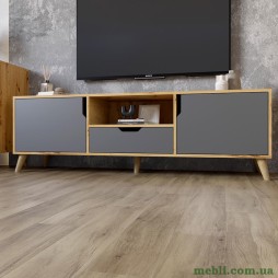 Тумба під телевізор з ніжками в кольорі Горіх світлий М-ЗОН Борн 1600 Дуб артизан/Антрацит