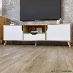 Тумба під телевізор з ніжками в кольорі Горіх світлий М-ЗОН Борн 1600 Дуб Артизан/Німфея Альба (білий)