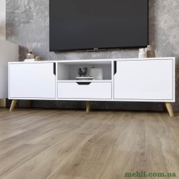 Тумба під телевізор з ніжками в кольорі Горіх світлий М-ЗОН Борн 1600 Німфея Альба (білий)