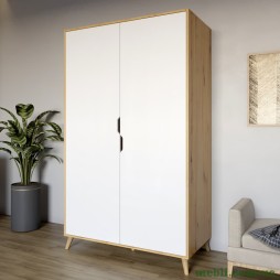 Шафа дводверна з ніжками кольору світлий горіх М-ЗОН Борн 1200 Дуб Артизан/Німфея Альба (білий)