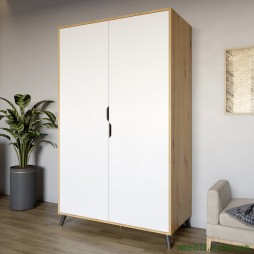 Шафа дводверна з чорними ніжками М-ЗОН Борн 1200 Дуб Артизан/Німфея Альба (білий)