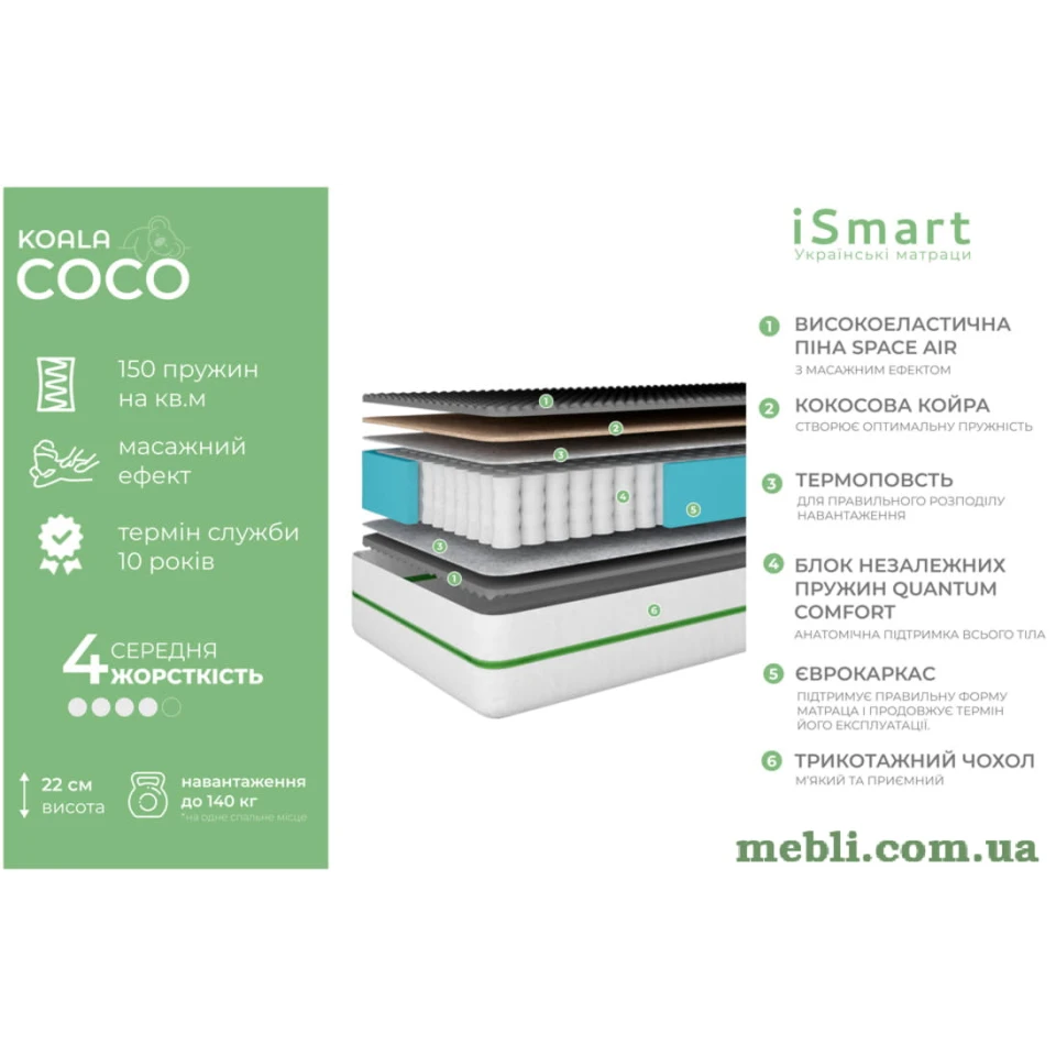 Матрац ортопедичний IsmarТ Koala Coco 70х180 пружинний