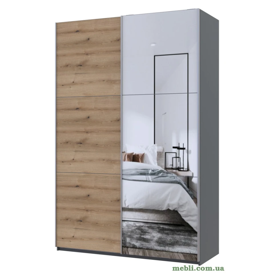 Шафа-купе двохдверна Doros G-Caiser 160х60х240 Графіт/Дуб евок/1 Дзеркало