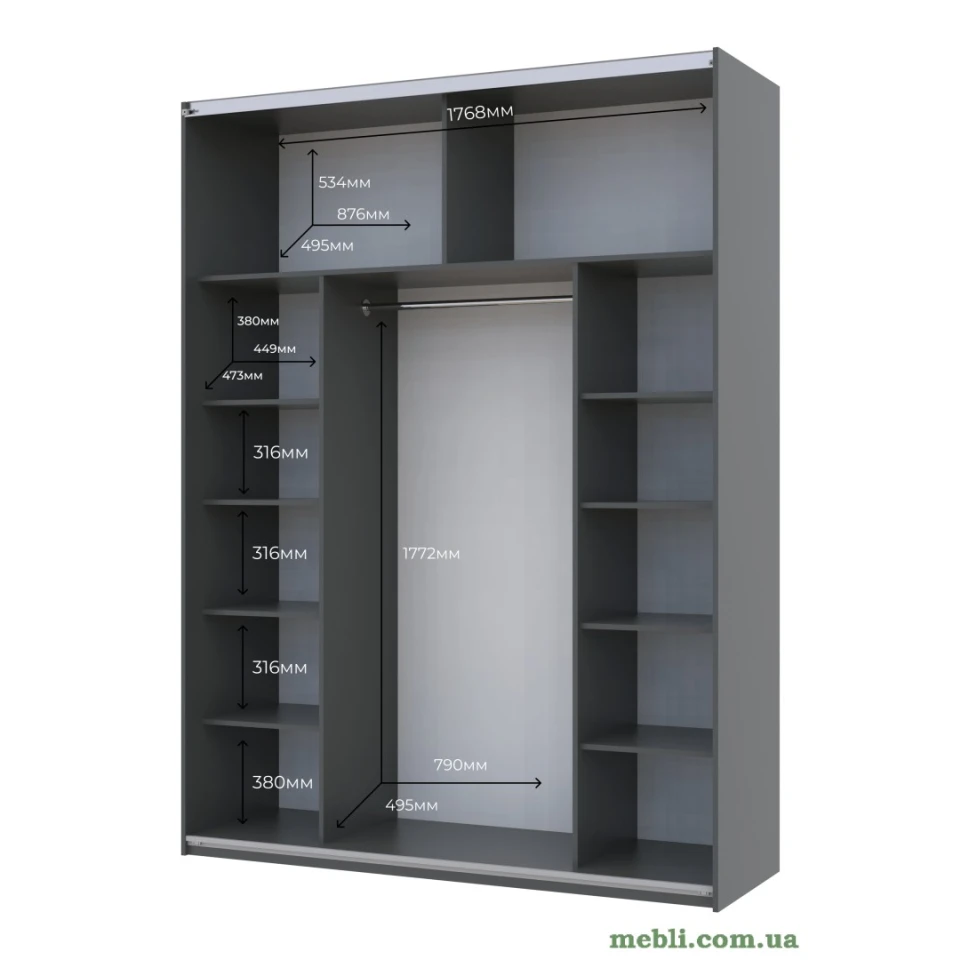 Шафа-купе двохдверна Doros G-Caiser 180х60х240 Графіт