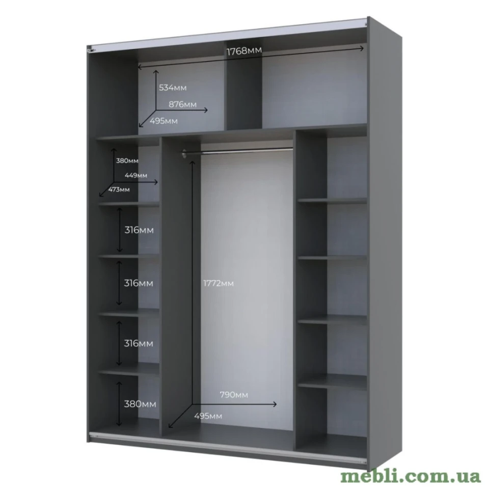 Шафа-купе двохдверна Doros G-Caiser 180х60х240 Графіт/Дуб евок/1 Дзеркало