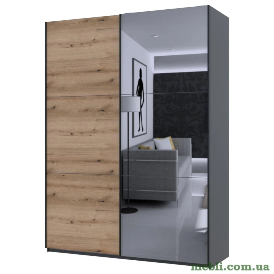 Шафа-купе двохдверна Doros G-Caiser 180х60х240 Графіт/Дуб евок/1 Дзеркало