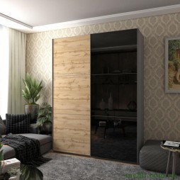 Шафа-купе двохдверна Doros G-Caiser 180х60х240 Графіт/Дуб евок/1 Чорне скло