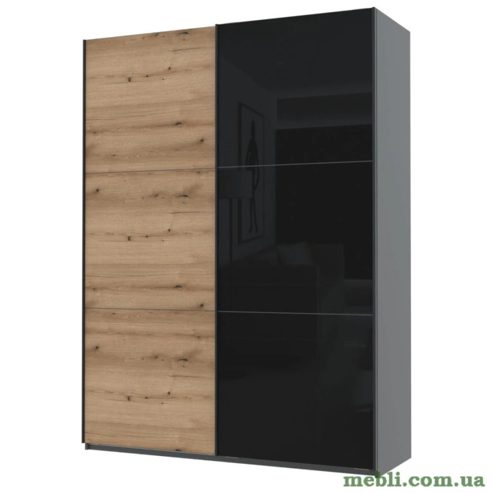 Шафа-купе двохдверна Doros G-Caiser 180х60х240 Графіт/Дуб евок/1 Чорне скло
