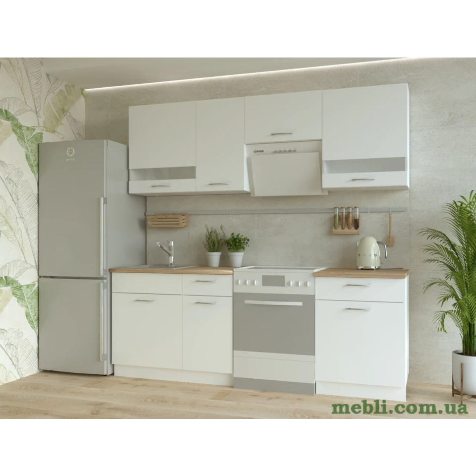 Кухня модульна Doros Лея 220х60х250 Білий гладкий/Дуб сонома/Скло