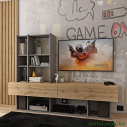 Стінка у вітальню Doros Нота 195х42х147 Графіт/Дуб евок