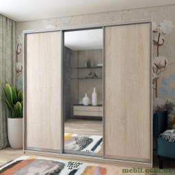Шафа-купе трьохдверна Doros Сіті Лайт 225х60х225 Дуб сонома/1 Дзеркало