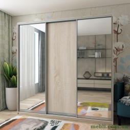 Шафа-купе трьохдверна Doros Сіті Лайт 225х60х225 Дуб сонома/2 Дзеркала