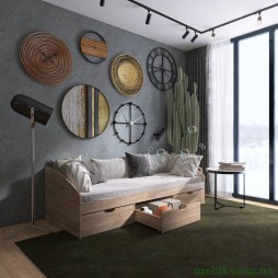 Ліжко односпальне з ящиками Еверест Комфорт 3 193х84х59 Дуб сонома