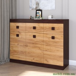 Великий комод Еверест на 3 ящики Соната-6 120х38х94 венге темний/дуб крафт золотий