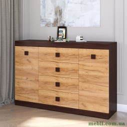 Великий комод Еверест на 4 ящики Соната-8 140х38х94 венге темний/дуб крафт золотий