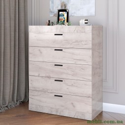 Високий комод Еверест на 5 ящиків Соната-2 80х38х101 дуб крафт білий
