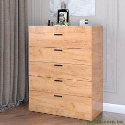 Високий комод Еверест на 5 ящиків Соната-2 80х38х101 дуб крафт золотий