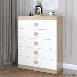 Високий комод Еверест на 5 ящиків Соната-2 80х38х101 дуб сонома/білий