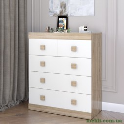 Комод для речей Еверест на 5 ящиків Соната-3 80х38х94 дуб сонома/білий