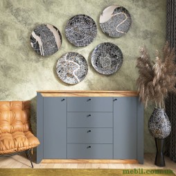 Комод в спальню Еверест Нордік-1400 140х38х95 Графіт/Дуб крафт золотий