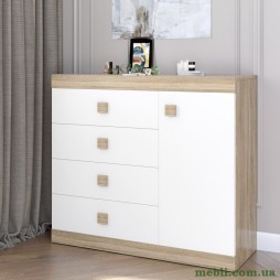 Комод з дверима та 4-ма ящиками Еверест Соната-5 105х38х94 дуб сонома/білий