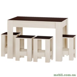 Обідній комплект Еверест Стіл СТО-1/4 табурети Т-1 Венге темний/Дуб молочний