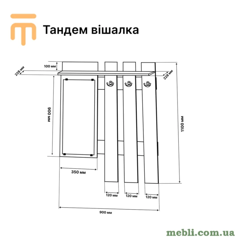 Вішалка Еверест Тандем з дзеркалом дуб сонома