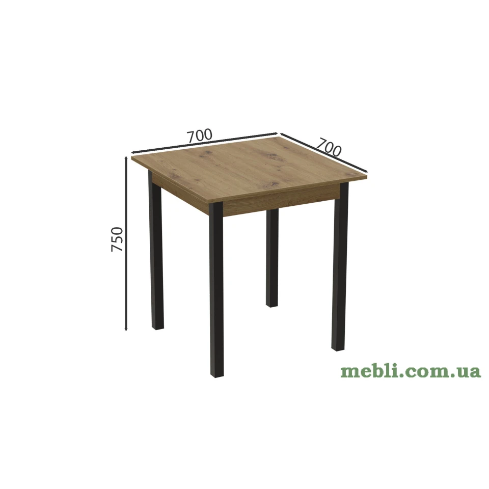 Стіл кухонний Ferrum-decor Агата 75x70x70 Чорний ДСП Дуб Артизан 16мм
