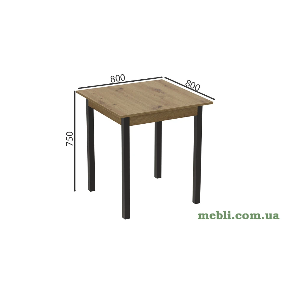 Стіл кухонний Ferrum-decor Агата 75x80x80 Чорний ДСП Дуб Артизан 16мм