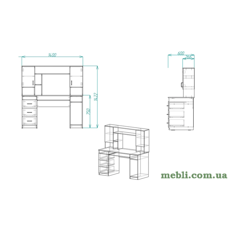 Комп'ютерний стіл Анжело Ferrum-decor 1400x1422x600 ДСП Бетон