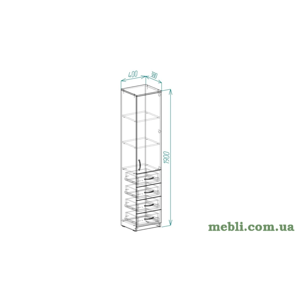 Пенал Анжело Ferrum-decor на 3 полиці з дверима та 4 ящиками 1900x400x380 ДСП Білий