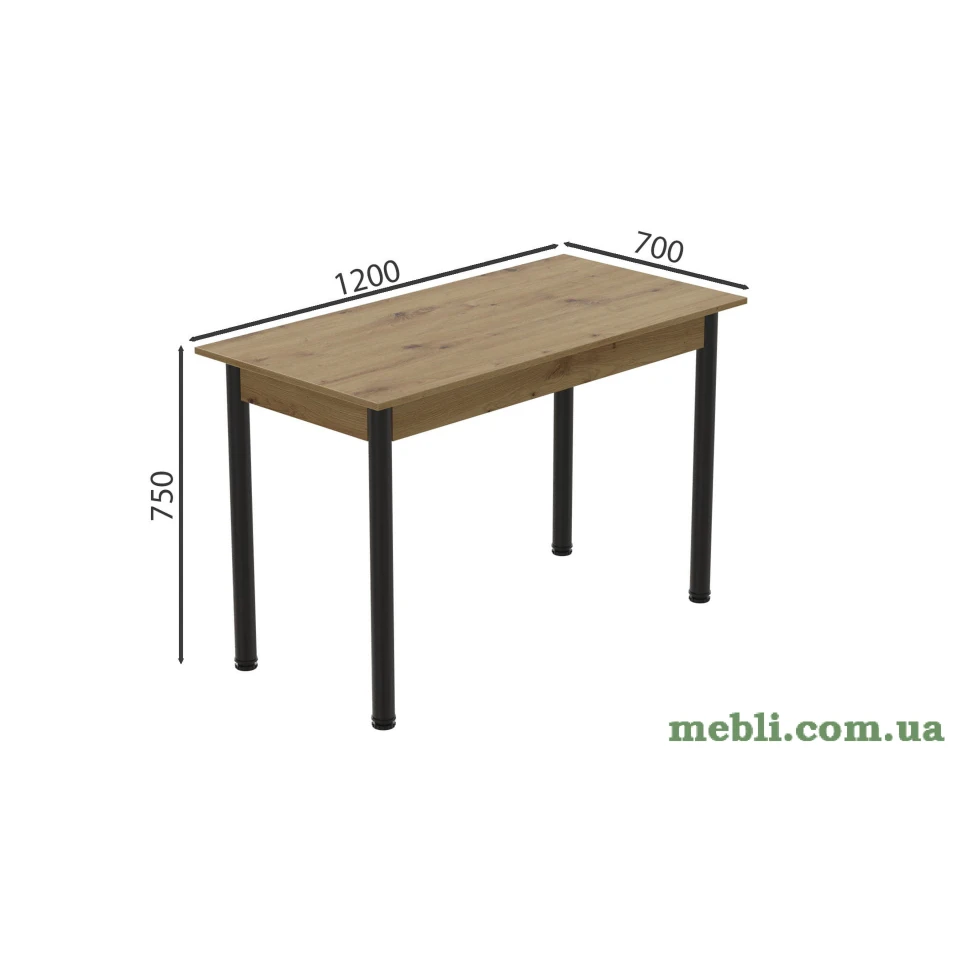 Стіл кухонний Ferrum-decor Беніта 75x120x70 Чорний ДСП Дуб Артизан 16мм